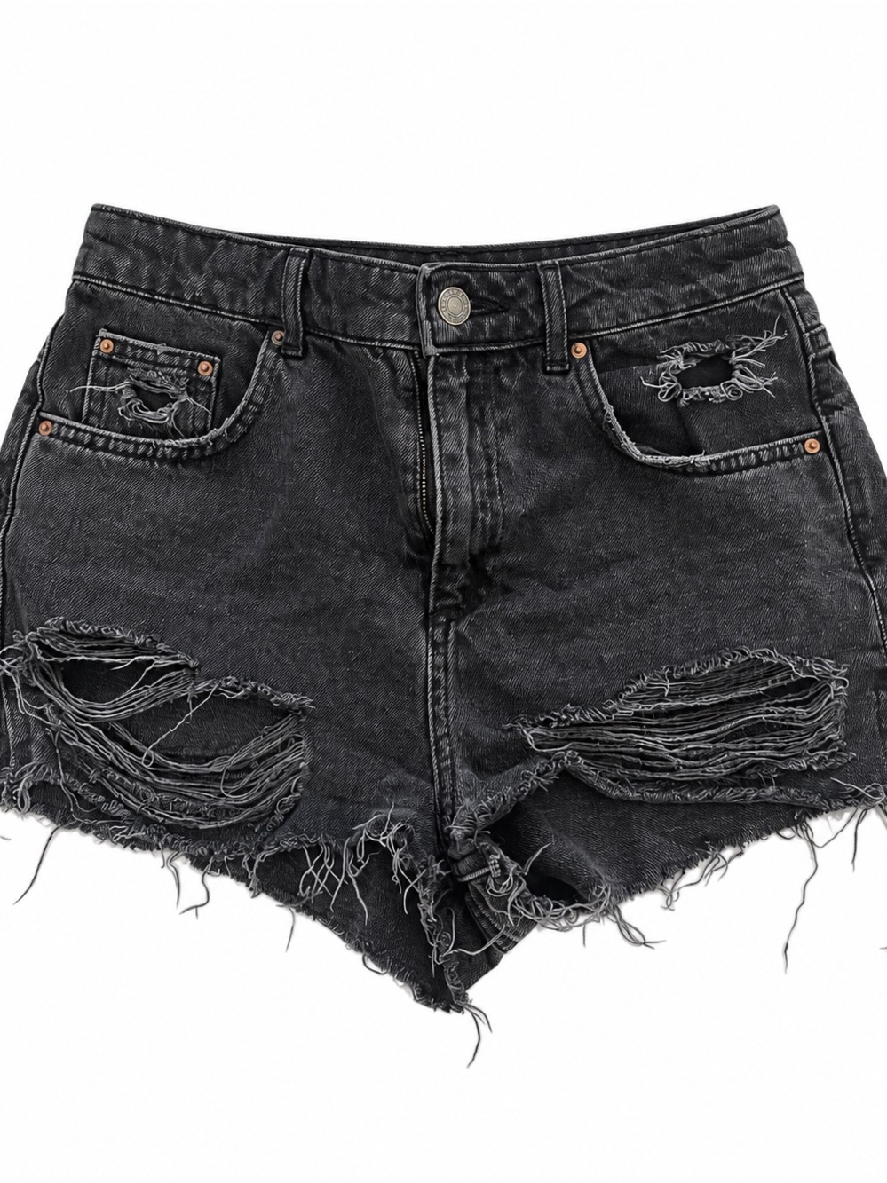Topshop Black Moto Cutoff Distressed High-Rise Denim Shorts
